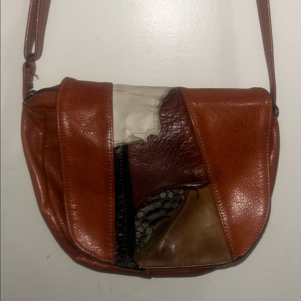 unique Sunflower bag appears to be a vintage patchwork leather crossbody bag!!
